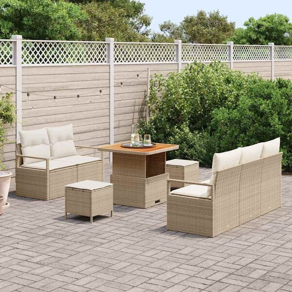 vidaXL Gartensofa-set mit Kissen 8 pcs Beige Poly-Rattan