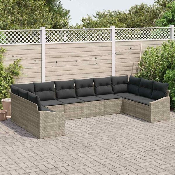 vidaXL Sofa Set mit Kissen 10 pcs Hellgrau Poly Rattan