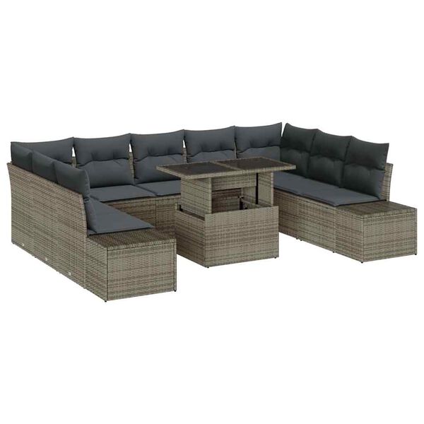 vidaXL Garten-Sofa-Set mit Speicher 10 pcs Grau Poly Rattan