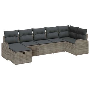 vidaXL Gartensofa-set mit Kissen mit Speicher 7 pcs Grau Poly-Rattan