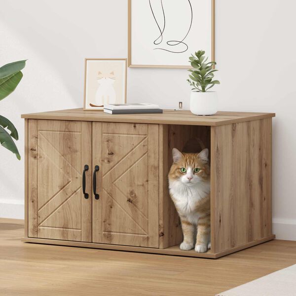 vidaXL Katzenhaus Kunsthandwerk Eiche 85 x 55 x 50 cm Holzwerkstoff