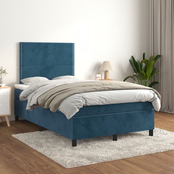 vidaXL Boxspringbett mit Matratze Dunkelblau 120x190 cm Samt