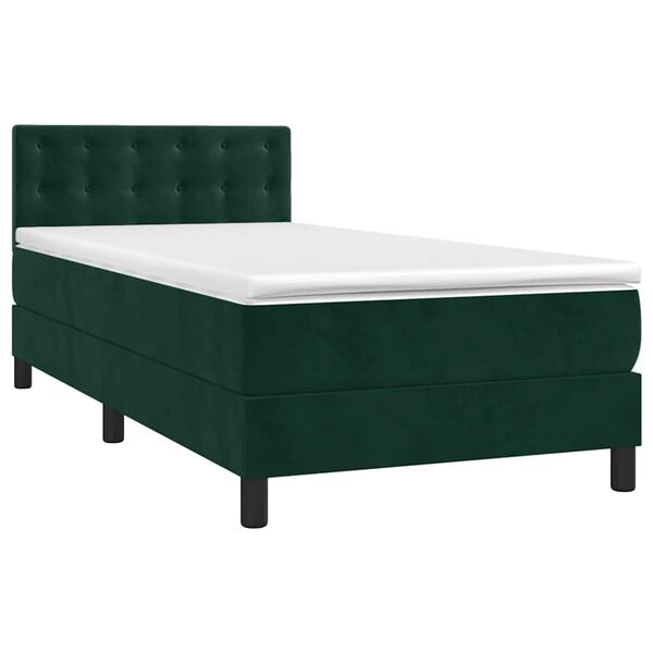 vidaXL Boxspringbett mit Matratze Dunkelgr&uuml;n 90x200 cm Samt
