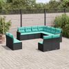 vidaXL 11-teiliges Gartensofa-Set mit Kissen, schwarzes Polyrattan