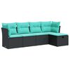 vidaXL 5-tlg. Garten-Sofagarnitur mit Kissen Schwarz Poly Rattan