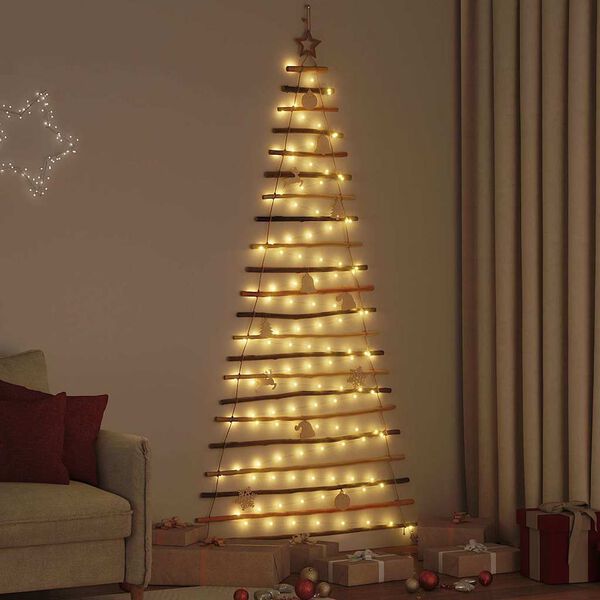 vidaXL Weihnachtsbaum mit 130 LEDs Natur 210 cm Massives Eschenholz