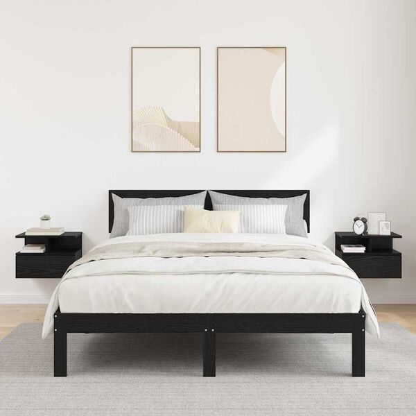 vidaXL Schwebender Nachttisch 2 pcs Schwarz Eichen-Optik Holzwerkstoff