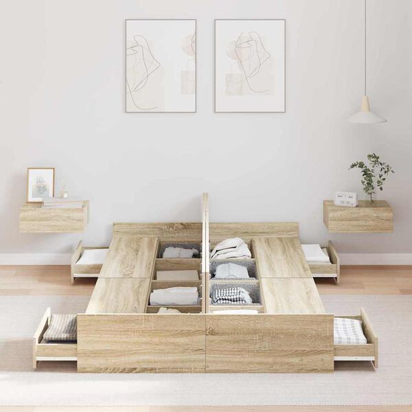 vidaXL Aufbewahrungsbettgestell mit Kopfteil Sonoma-Eiche 120 x 190 cm