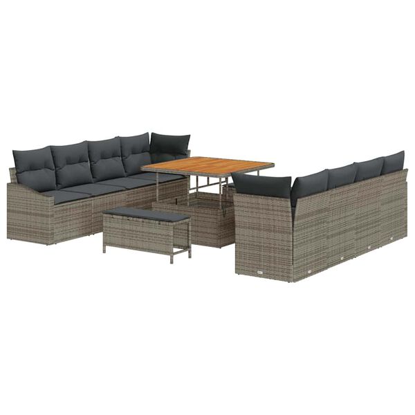 vidaXL Garten-Sofa-Set mit Kissen mit Speicher mit Kissen 11 pcs Grau