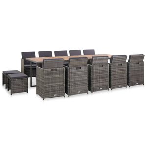 vidaXL 15-tlg. Garten-Essgruppe mit Auflagen Poly Rattan Anthrazit