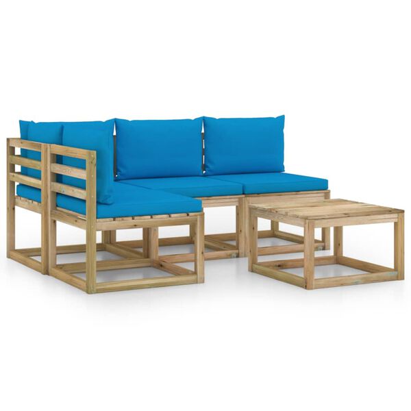 vidaXL 5-tlg. Garten-Lounge-Set mit Hellblauen Kissen