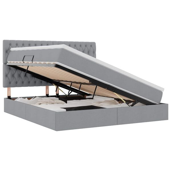 vidaXL Bett mit Stauraum und LED Hellgrau 180 x 200 cm Polyester