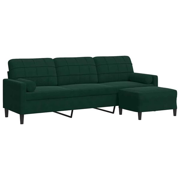 vidaXL 3-Sitzer-Sofa mit Hocker Dunkelgr&uuml;n 210 cm Samt