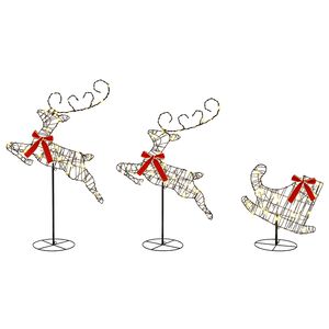 vidaXL Weihnachtsrentier mit Schlitten 3 stk. 72 LEDs Warmes Wei&szlig;