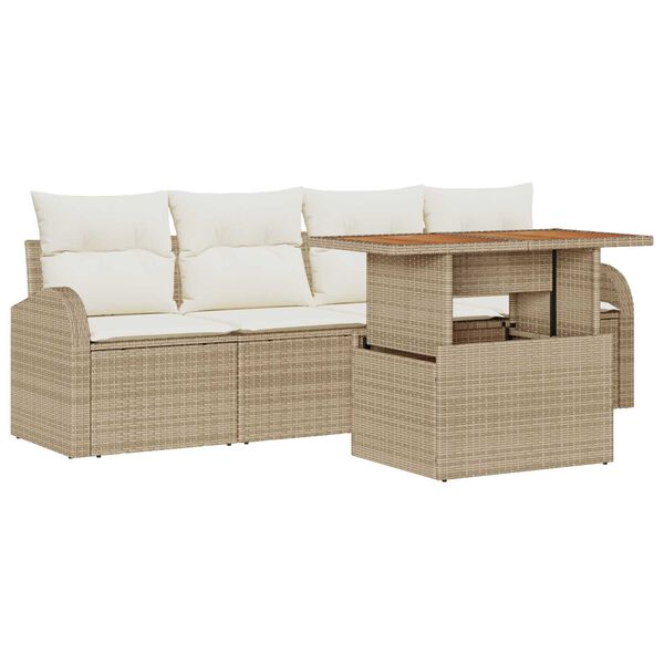 vidaXL Garten-Sofa-Set mit Speicher 5 pcs Beige Poly Rattan