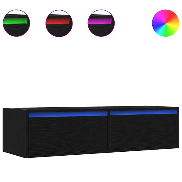 vidaXL TV-Schrank mit LED-Leuchten Schwarz Eichen-Optik 100x35,5x25 cm
