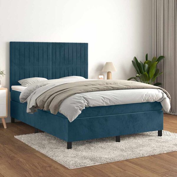 vidaXL Boxspringbett mit Matratze Dunkelblau 140x190 cm Samt