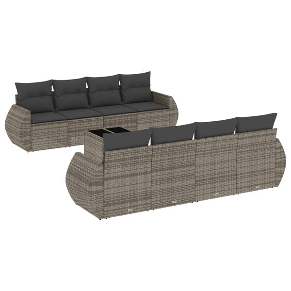 vidaXL 9-tlg. Garten-Sofagarnitur mit Kissen Grau Poly Rattan