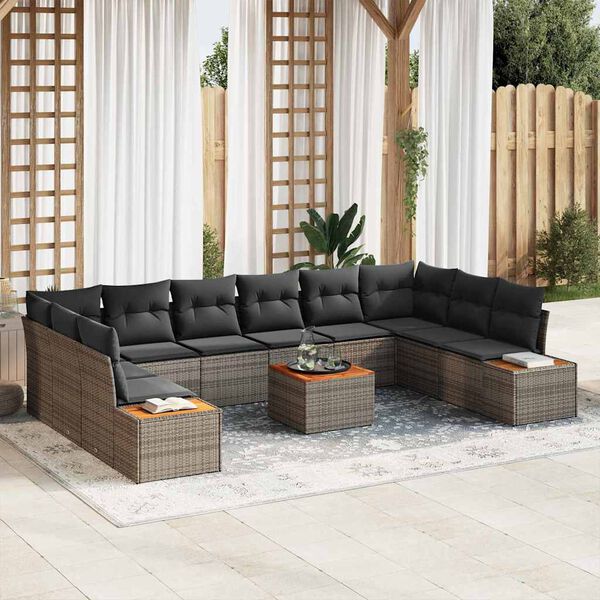 vidaXL Gartensofa-set mit Kissen mit Speicher 10 pcs Grau Polyrattan