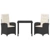 vidaXL Garten Essgruppe mit Kissen 3 pcs Schwarz Poly-Rattan