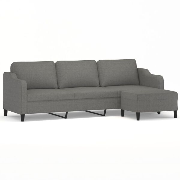 vidaXL 3-Sitzer-Sofa mit Hocker Dunkelgrau 210 cm Stoff