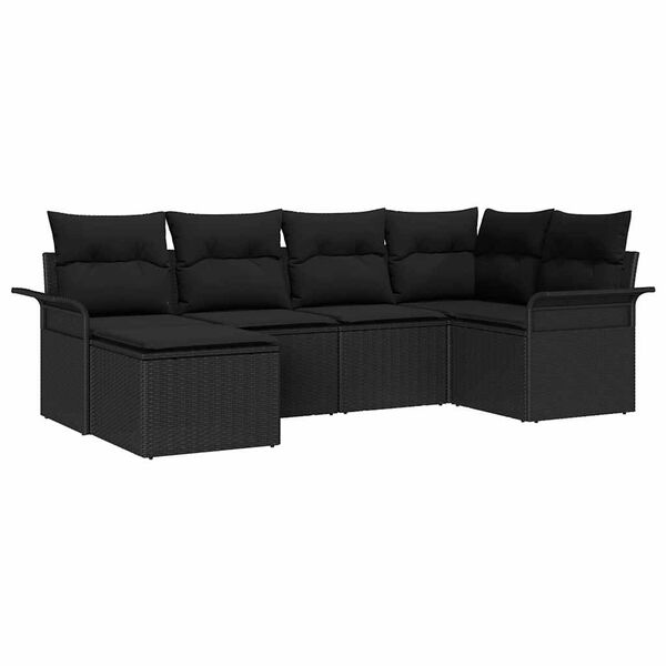 vidaXL Gartensofa-set mit Kissen 6 pcs Schwarz Poly-Rattan