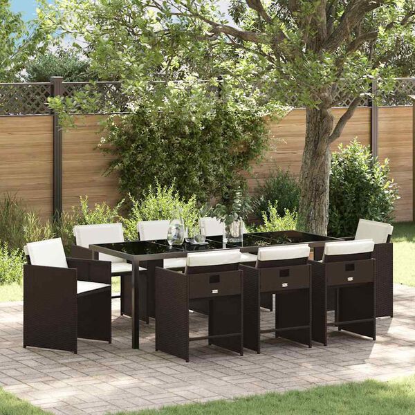 vidaXL Garten Essgruppe 9 pcs Braun Poly-Rattan