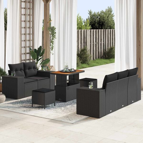 vidaXL Gartensofa-set 8 pcs Schwarz Poly-Rattan