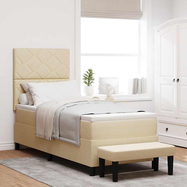 vidaXL Boxspringbett mit Matratze mit Kopfteil Creme 80 x 200 cm Stoff