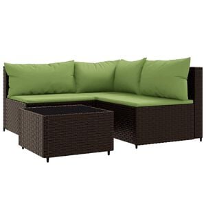 vidaXL 4-tlg. Garten-Lounge-Set mit Kissen Braun Poly Rattan