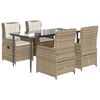 vidaXL 5-tlg. Garten-Essgruppe mit Kissen Beige Poly Rattan