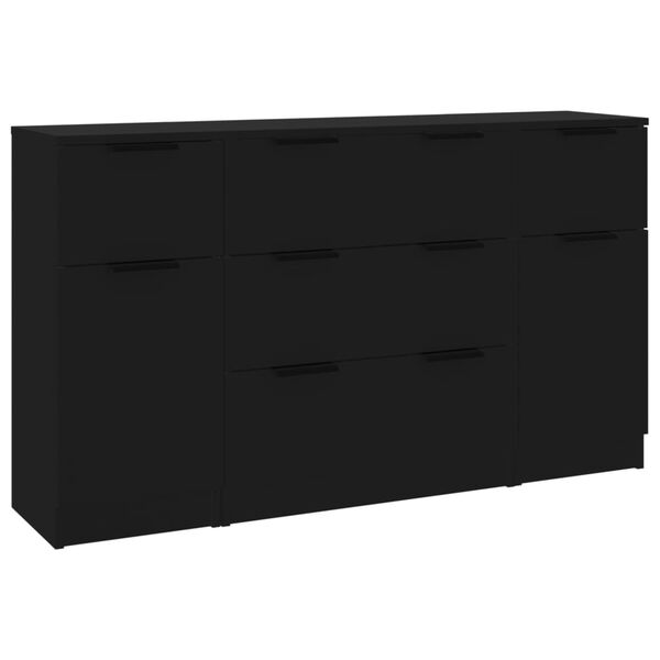 vidaXL 3-tlg. Sideboard-Set Schwarz Holzwerkstoff