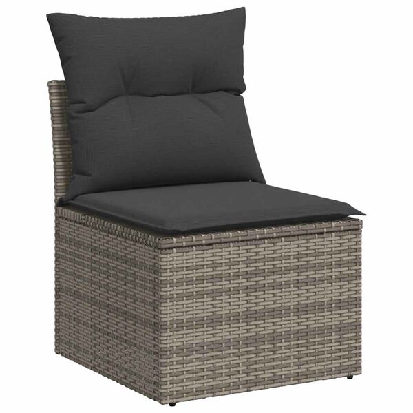 vidaXL 5-tlg. Garten-Sofagarnitur mit Kissen Grau Poly Rattan Akazie