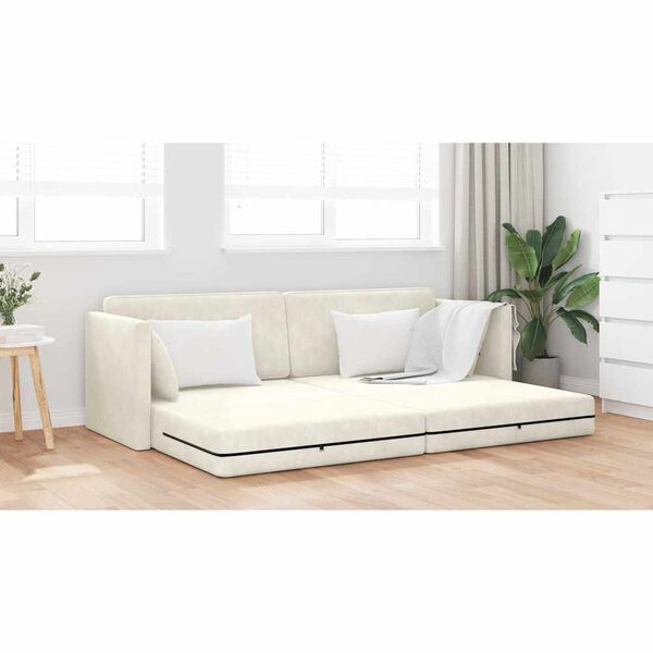 vidaXL Boden-Sofa-Bett 200cm Creme Samt