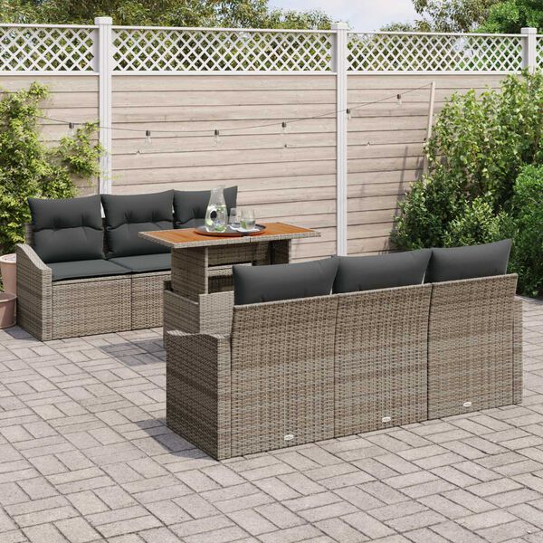 vidaXL Garten-Sofa-Set mit Speicher 7 pcs Grau Poly Rattan