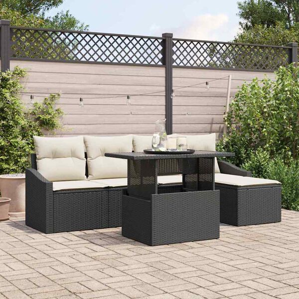 vidaXL Garten-Sofa-Set mit Kissen 6 pcs Schwarz und Creme