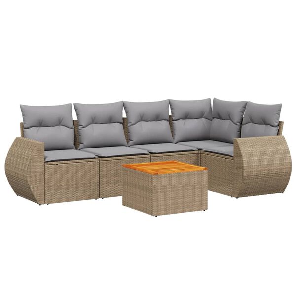 vidaXL 6-tlg. Garten-Sofagarnitur mit Kissen Beige Poly Rattan