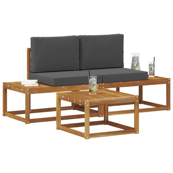 vidaXL Outdoor-Sofagarnitur mit Kissen 3 pcs Natur