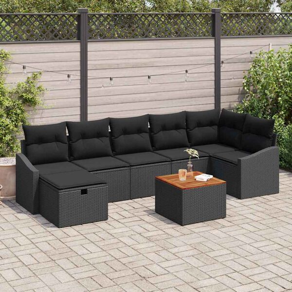 vidaXL Gartensofa-set mit Kissen 8 pcs Schwarz Poly Rattan
