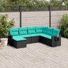 vidaXL 7-teiliges Gartensofa-Set mit Kissen, schwarzes Polyrattan