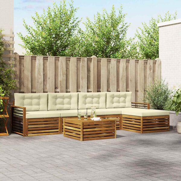 vidaXL Outdoor-Sofagarnitur mit Kissen 6 pcs Natur und Creme