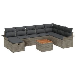 vidaXL Gartensofa-set mit Kissen mit Speicher 9 pcs Grau Poly-Rattan