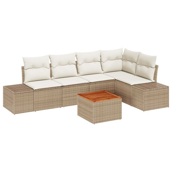 vidaXL Gartensofa-set mit Speicher 6 pcs Beige und Creme Poly-Rattan