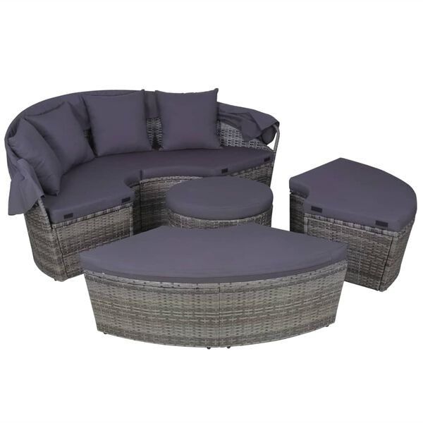 vidaXL 4-tlg. Garten-Lounge-Set mit Kissen Poly Rattan Grau