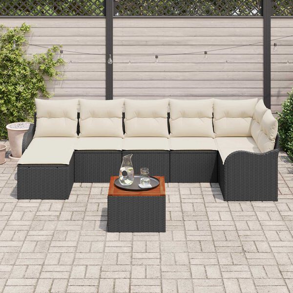 vidaXL Gartensofa-set mit Speicher 8 pcs Schwarz und Creme Poly-Rattan