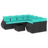 vidaXL 9-teiliges Gartensofa-Set mit Kissen, schwarzes Polyrattan