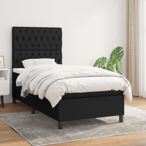 vidaXL Boxspringbett mit Matratze Schwarz 100x200 cm Stoff