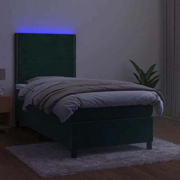 vidaXL Boxspringbett mit Matratze & LED Dunkelgr&uuml;n 80x200 cm Samt