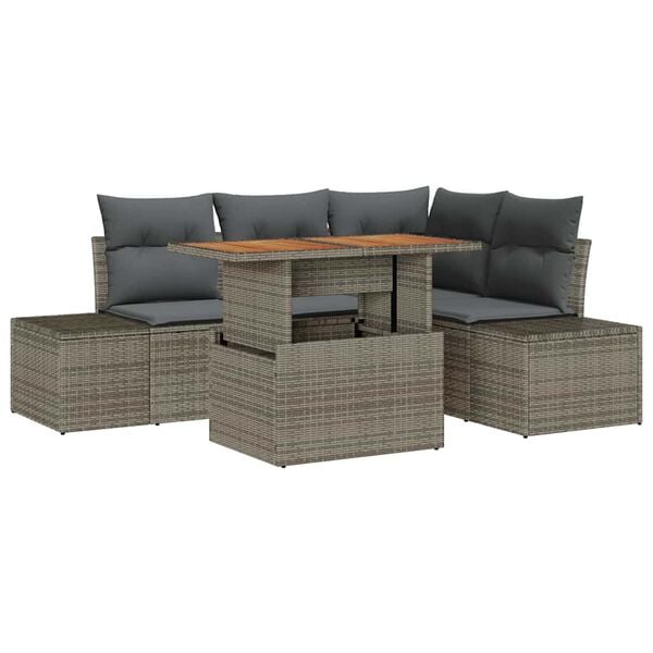vidaXL Garten-Sofa-Set mit Speicher 5 pcs Grau Poly Rattan