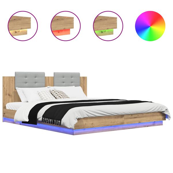 vidaXL Bettgestell mit Kopfteil Artisan-Eiche 180 x 200 cm